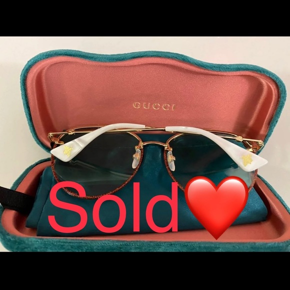 GUCCI Mother of Pearl Red Glitter Aviator w/ Tint!
